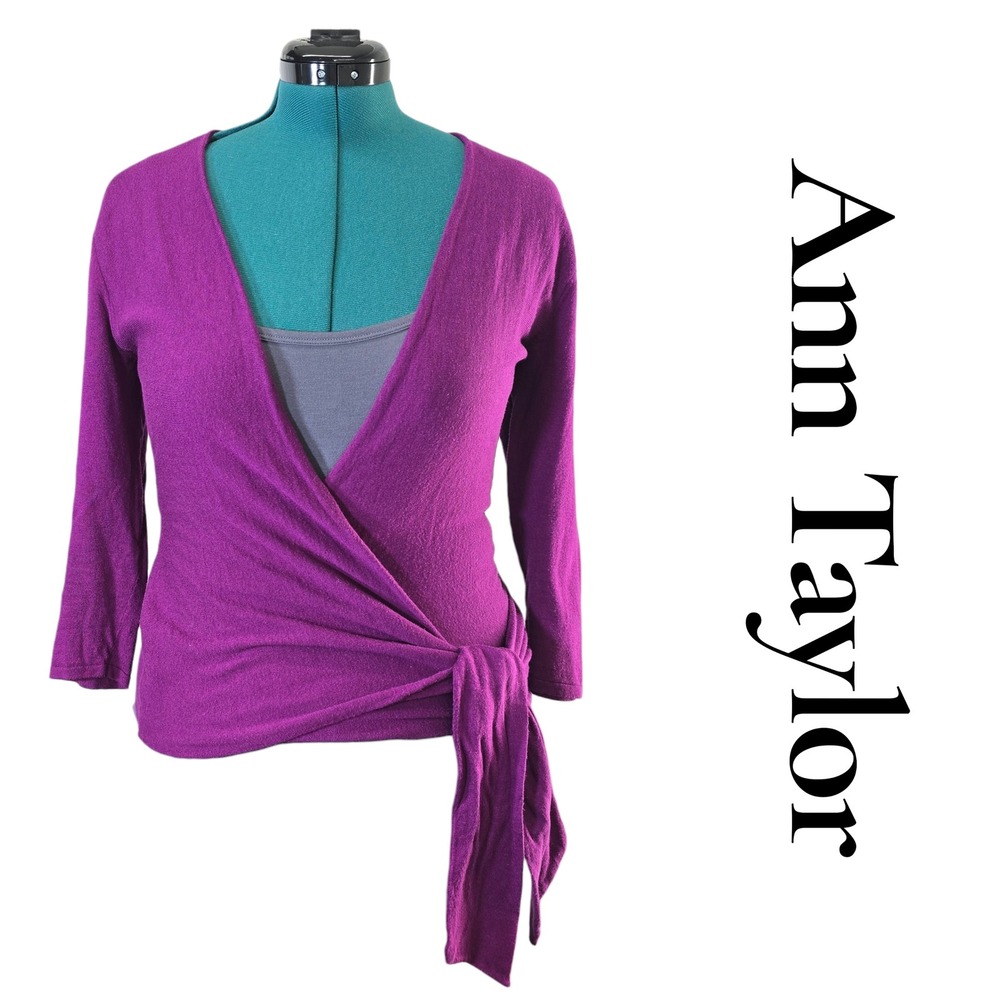 Ann Taylor‎ Wrap Knit Ballet Sweater Top Purple Long Sleeve Tie Waist XS